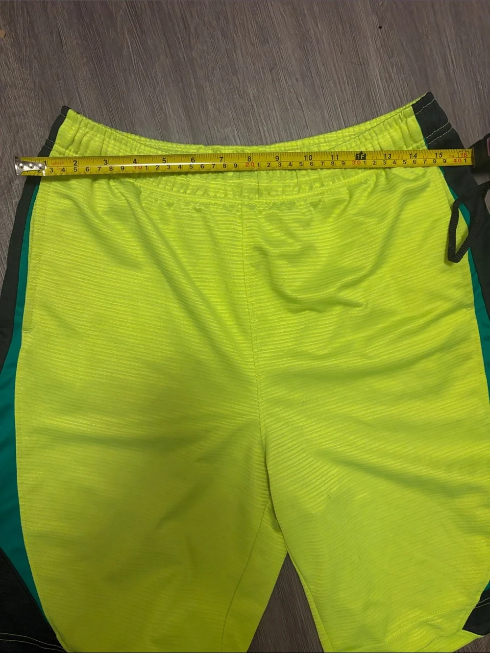 Nike Men’s Neon Yellow Athletic Shorts with Teal & Black Panels
